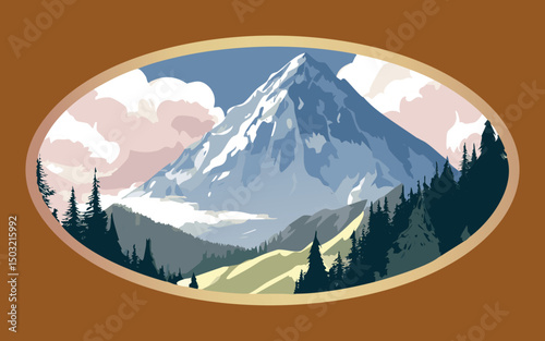 majestic snowy mountains in an arch frame