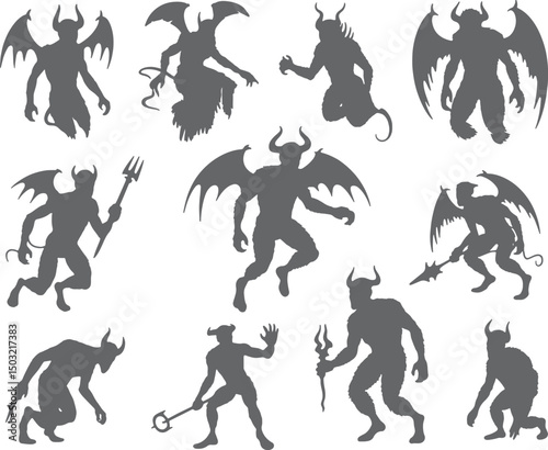 Demon silhouettes collection fantasy creatures hellish figures
