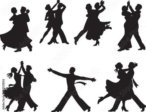 Ballroom dance silhouettes couples partnering gracefully