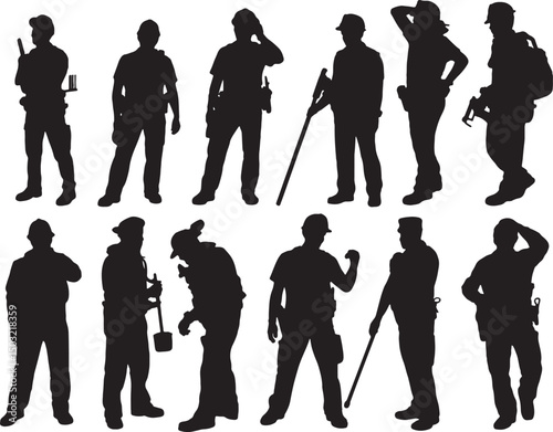 Diverse construction workers silhouettes collection