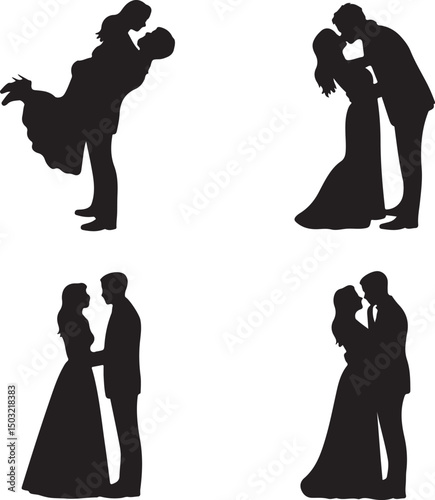 Bride and Groom Wedding Silhouette

Just Married Couple Vector Art

Elegant Wedding Moment Illustration

Romantic Bride & Groom Pose

Classic Wedding Couple Silhouette