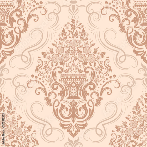 Damask modern terracotta seamless pattern element. Vintage classical old fashioned damask ornament, seamless texture for wallpapers, textile.