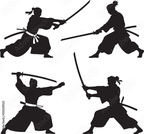Samurai sword fighting silhouettes martial arts japan