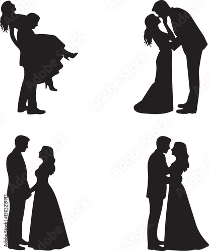 Bride and Groom Wedding Silhouette

Just Married Couple Vector Art

Elegant Wedding Moment Illustration

Romantic Bride & Groom Pose

Classic Wedding Couple Silhouette