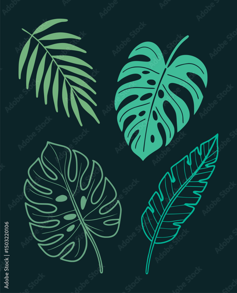 Fototapeta premium Summer Tropical Leaves Illustration Set