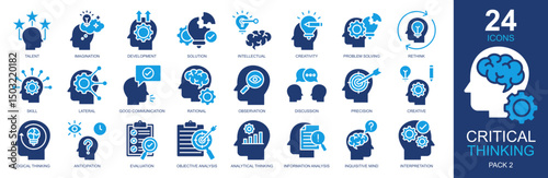 Critical Thinking Icons set vector illustration. Containing imagination, intellectual, creativity, discussion, logical thinking and more. Simple solid icons collection.