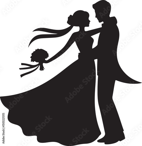 Bride and Groom Wedding Silhouette

Just Married Couple Vector Art

Elegant Wedding Moment Illustration

Romantic Bride & Groom Pose

Classic Wedding Couple Silhouette