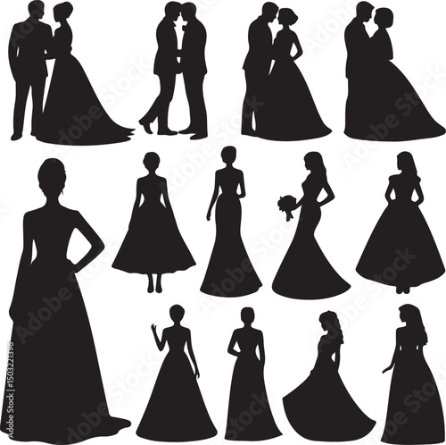 Bride and Groom Wedding Silhouette

Just Married Couple Vector Art

Elegant Wedding Moment Illustration

Romantic Bride & Groom Pose

Classic Wedding Couple Silhouette