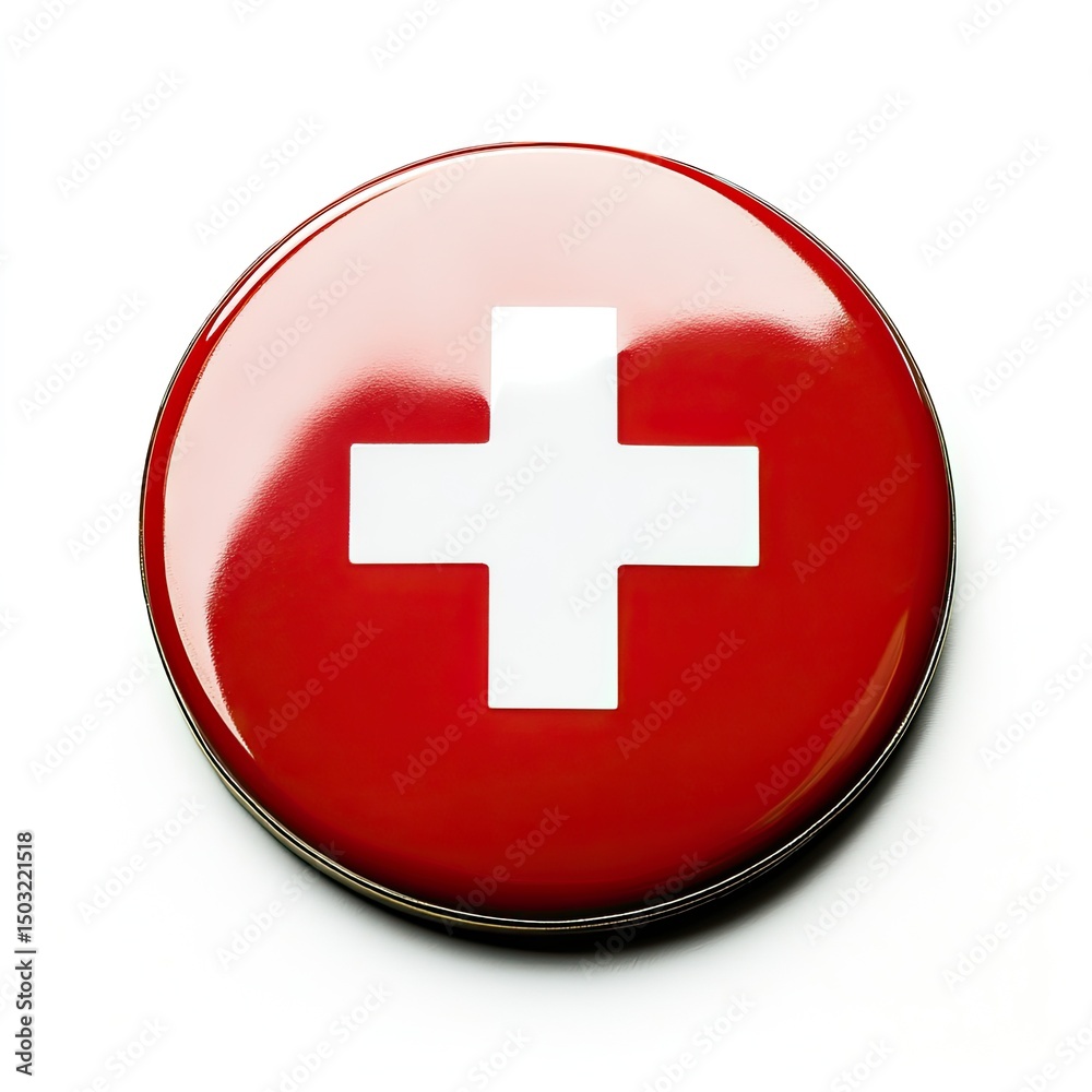 Obraz premium Red circle button with white cross (1)