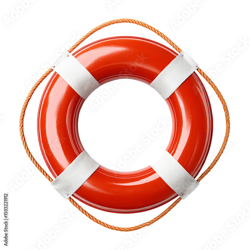 A vibrant lifebuoy floating against a blank backdrop, suggesting safety and rescue