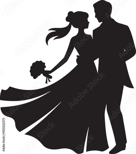 Bride and Groom Wedding Silhouette

Just Married Couple Vector Art

Elegant Wedding Moment Illustration

Romantic Bride & Groom Pose

Classic Wedding Couple Silhouette