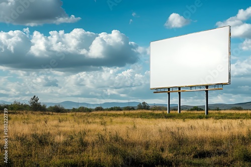 Blank Billboard in a Rural Field Under a Cloudy Sky