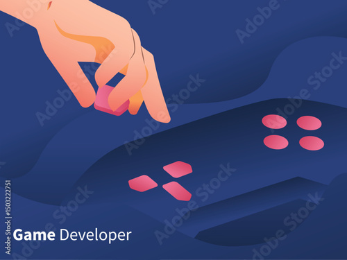 Set the function of the joystick controller buttons. Silhouette color style illustration.