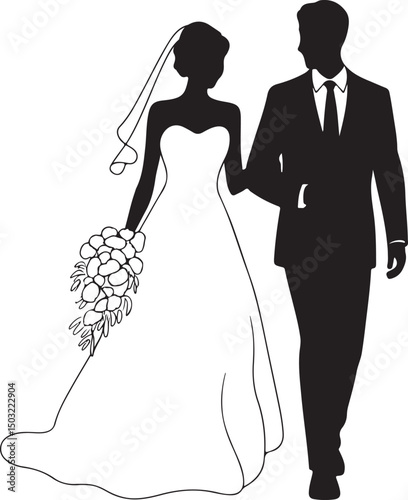 Bride and Groom Wedding Silhouette

Just Married Couple Vector Art

Elegant Wedding Moment Illustration

Romantic Bride & Groom Pose

Classic Wedding Couple Silhouette