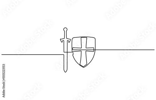 Security shield with check marks - tick and cross of one continuous line drawn. Shield drawn in one line with approval and rejection signs, Vector illustration. One line shield icon.