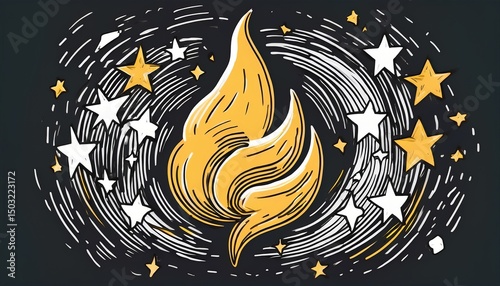 Fire, thunder, star doodle icon. Flame, lightning bolt, star crayon pencil simple scribble set