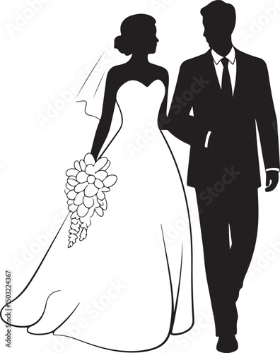 Bride and Groom Wedding Silhouette

Just Married Couple Vector Art

Elegant Wedding Moment Illustration

Romantic Bride & Groom Pose

Classic Wedding Couple Silhouette