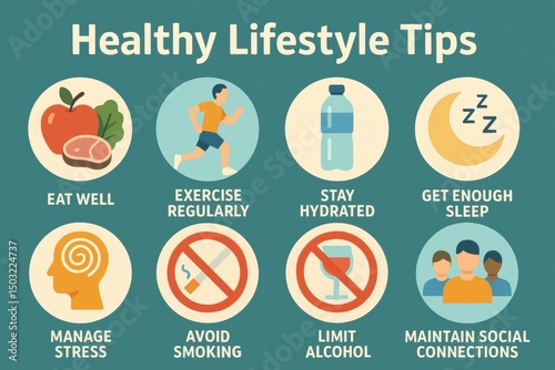 Infographic Illustrating Tips for a Healthy Lifestyle and Well-being