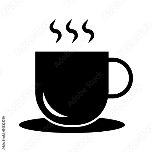 Hot drink glyph symbol for beverage design, great for café or hotel visuals.