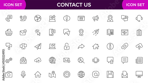 Contact us line icons set vector illustration. editable stroke