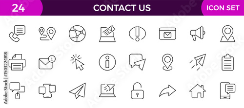 Contact us line icons set vector illustration. editable stroke