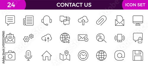 Contact us line icons set vector illustration. editable stroke