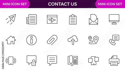 Contact us line icons set vector illustration. editable stroke