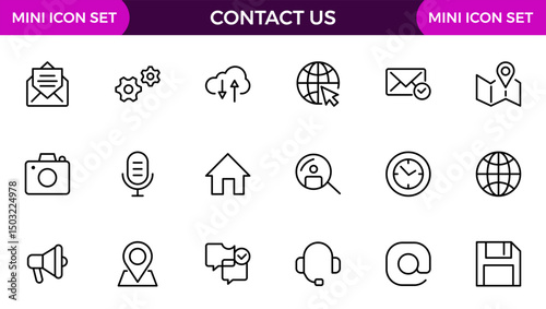 Contact us line icons set vector illustration. editable stroke