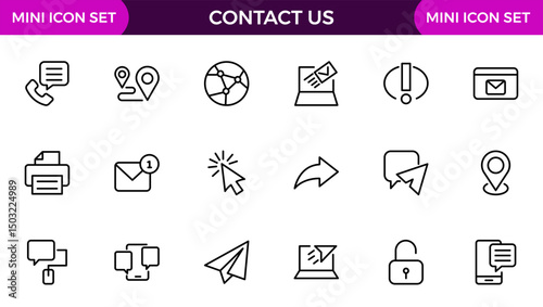 Contact us line icons set vector illustration. editable stroke