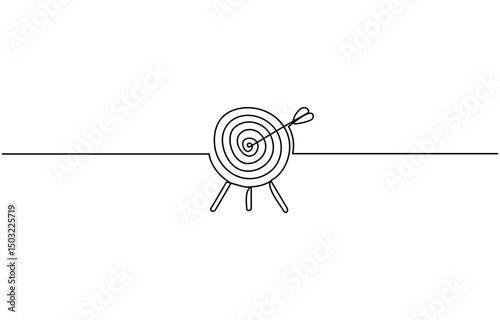 Arrow and target continuous one line drawing. Vector illustration isolated, Target with arrow single line art, continuous one line drawing of  Isolated outline vector icon.