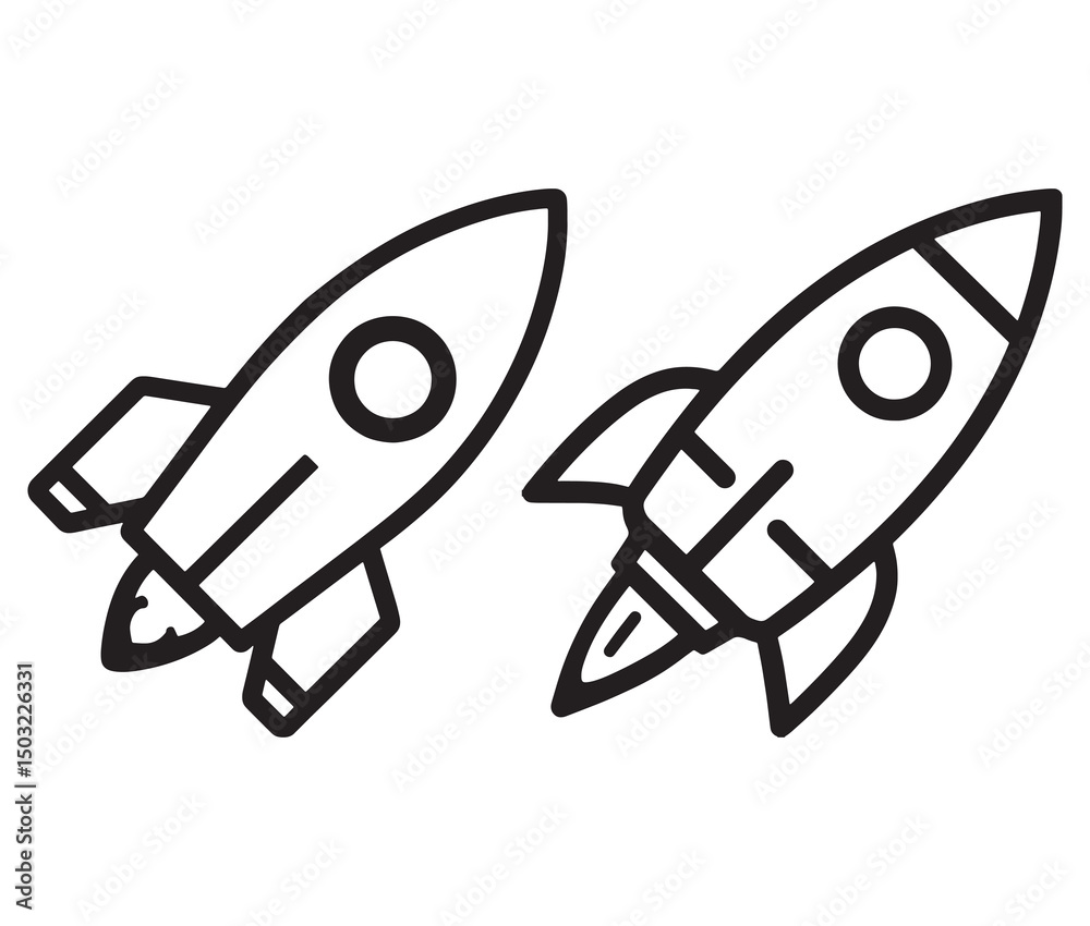 Cartoon rocket outline space doodle art. Simple black and white rocket clipart for kids. Cartoon rocket outline space doodle art. Simple black and white rocket clipart for kids.