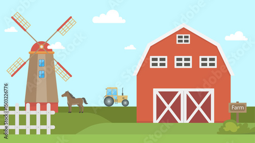 illustration of windmill in a field