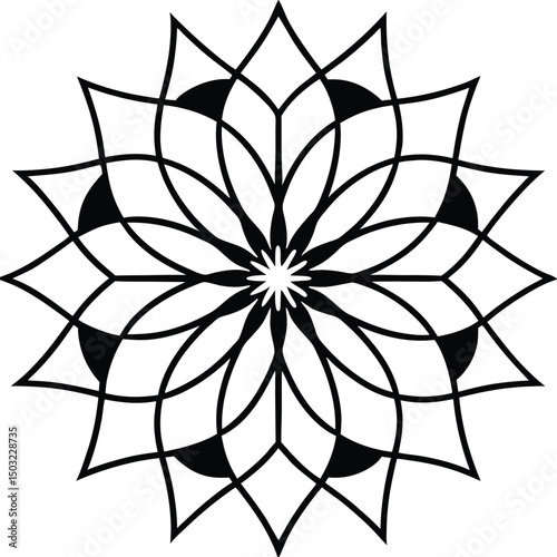 Abstract Black and White Floral Mandala Design Element for Coloring and Decorative Art