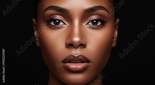 Beautiful african american woman with glowing skin and perfect makeup look