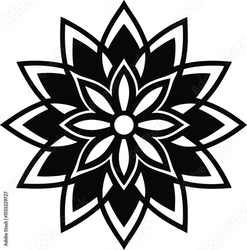 Black and White Abstract Floral Mandala Design for Adult Coloring and Decorative Art