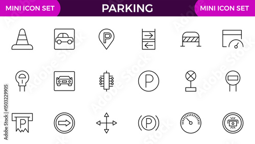 Parking line icon collection. Garage, paid parking, lift, automobile and car parking icon set.