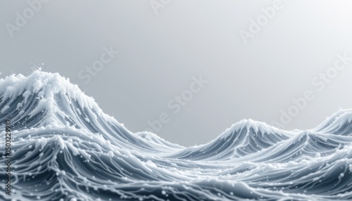 digital futuristic wave texture background with abstract structure of information ocean, subject positioned at the top with ample copy space at the bottom, pure white tones