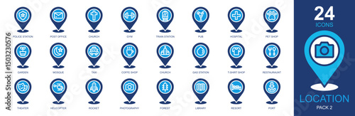 Locations Icons set vector illustration. Containing placeholder, maps and location, navigation, pin, gps and more. Simple solid icons collection.