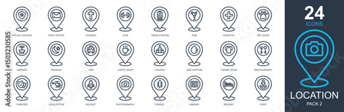 Locations Icons set vector illustration. Containing placeholder, maps and location, navigation, pin, gps and more. Simple outline icons collection.