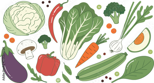 Watercolor Vegetables Set | a watercolor-style vector illustration of a variety of fresh vegetables arranged on a white background. Include colorful, hand-painted representations of vegetables.