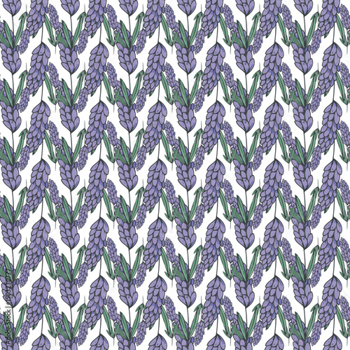 Seamless Pattern with Lavender Floral Design on White Background