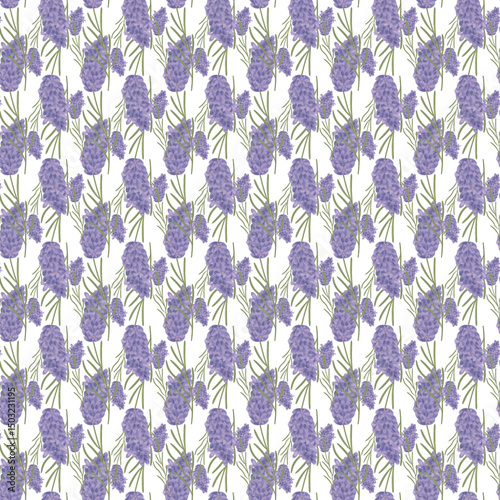 Seamless Pattern with Lavender Floral Design on White Background