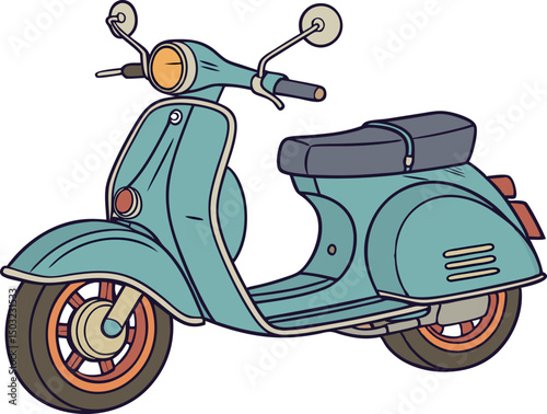 Vintage Vespa Scooter Vector Illustration – Classic Retro Motorbike Art – Iconic Italian Two-Wheeler Transportation Design