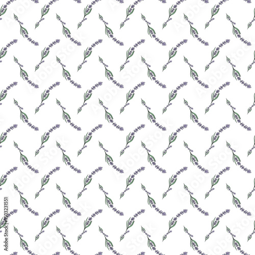 Seamless Pattern with Lavender Floral Design on White Background
