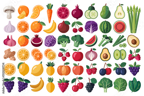 Colorful flat lay of fresh fruits and vegetables