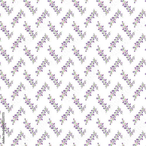 Seamless Pattern with Lavender Floral Design on White Background