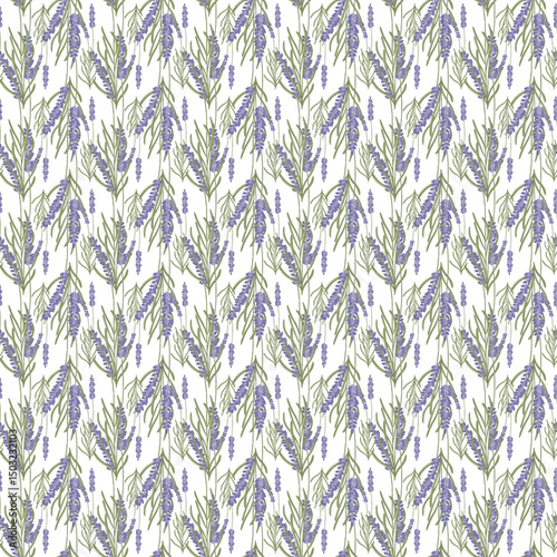 Seamless Pattern with Lavender Floral Design on White Background