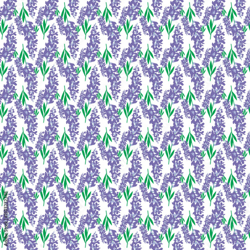 Seamless Pattern with Lavender Floral Design on White Background