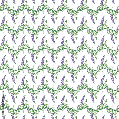 Seamless Pattern with Lavender Floral Design on White Background