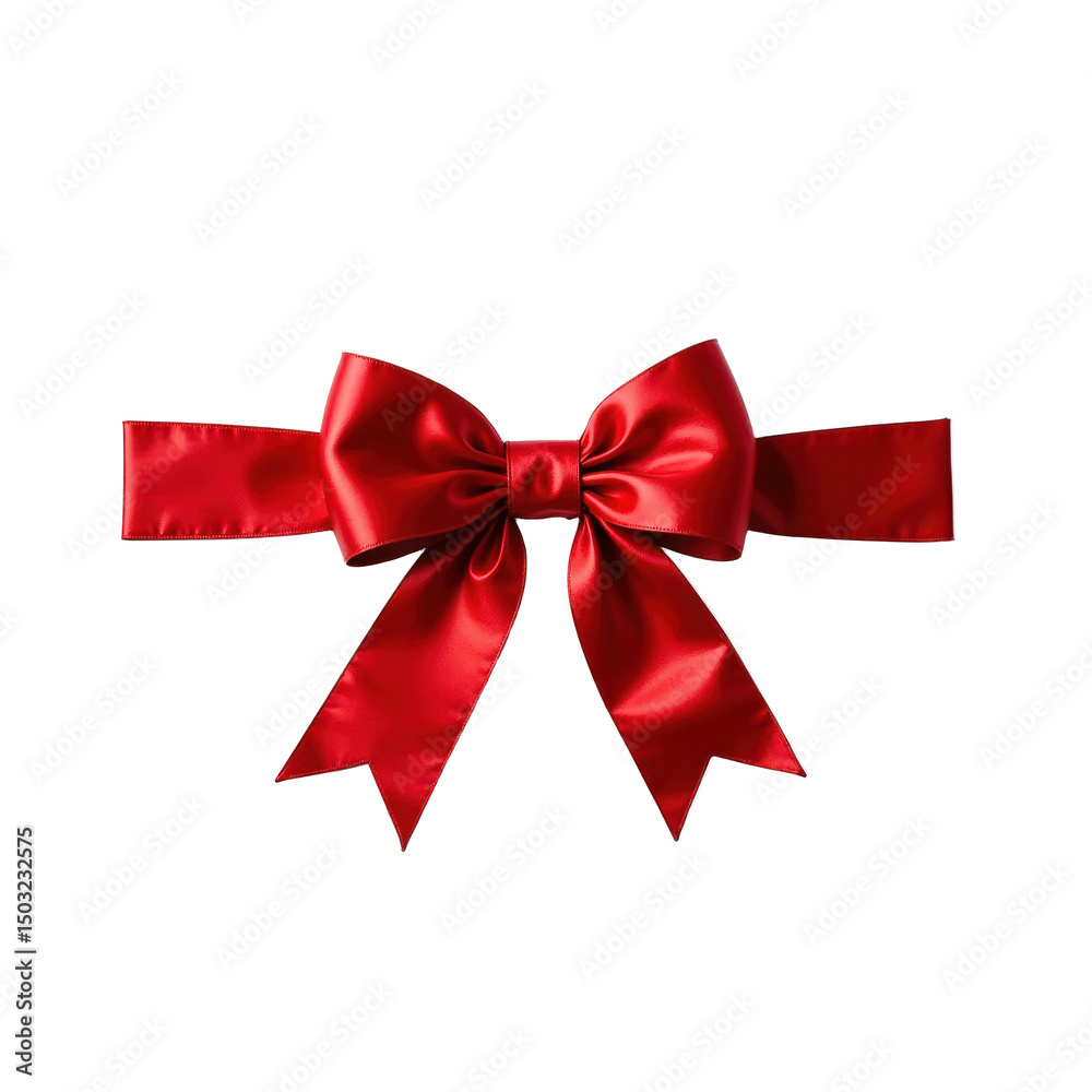 Elegant red satin bow on a transparent background, perfect for gift wrapping or festive decorations.. Elegant red satin bow on a transparent background, perfect for gift wrapping or festive decorations..